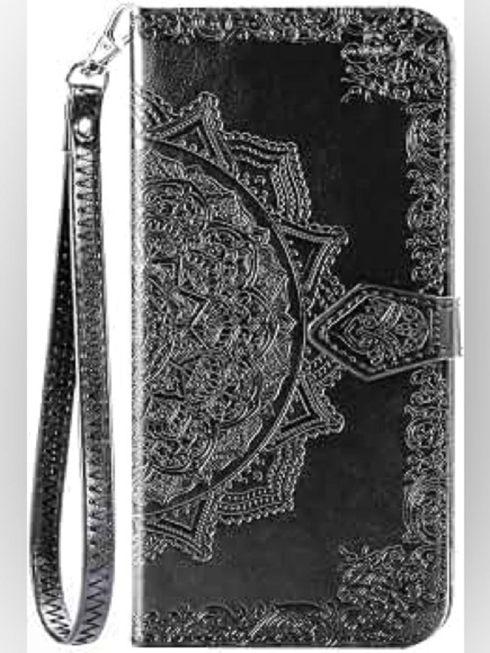 IPhone 12 Pro Max Embossed Mandala Wristlet Phone Wallet - Black